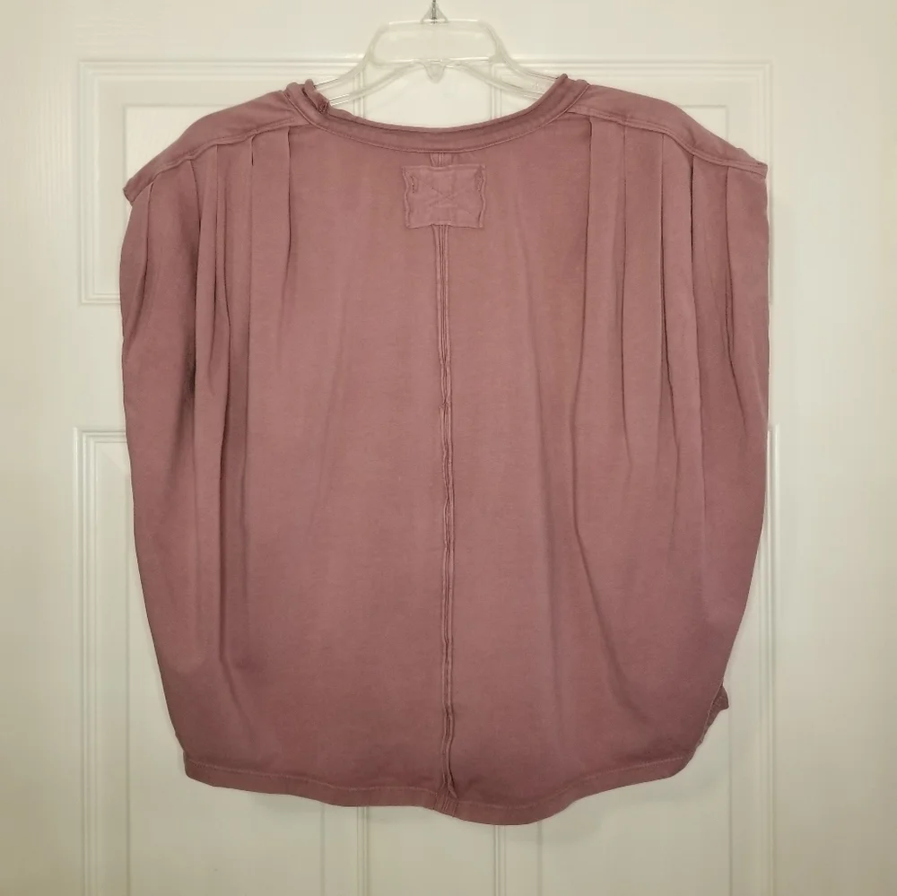 We The Free Pink Mauve Slouchy Oversized Cropped V Neck Top Size S
